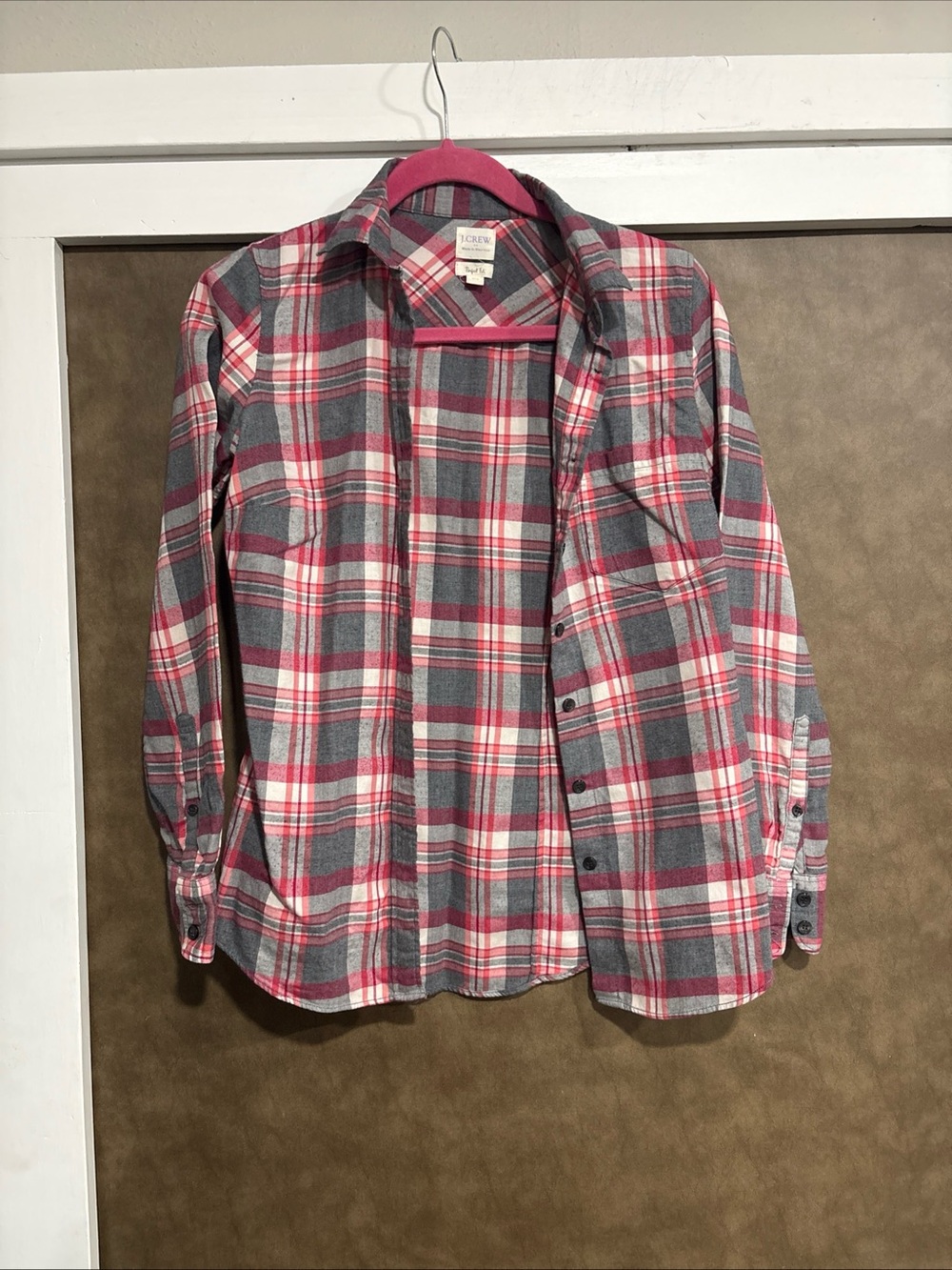 J. Crew Women's Red & Gray Plaid Flannel Shirt